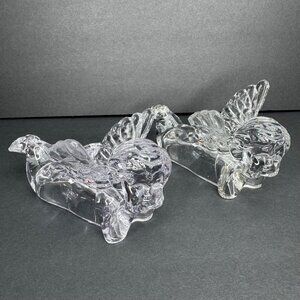 2 Crystal Glass Angel Cherub Candle Holder Figurines -Taper Candles -Centerpiece